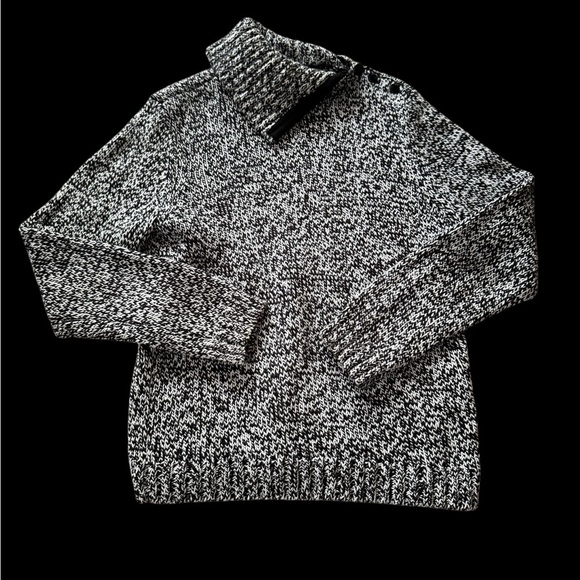 Chaps Knit Sweater Women Size PL Petite L Asymmetrical Neck Black/white - Picture 1 of 4